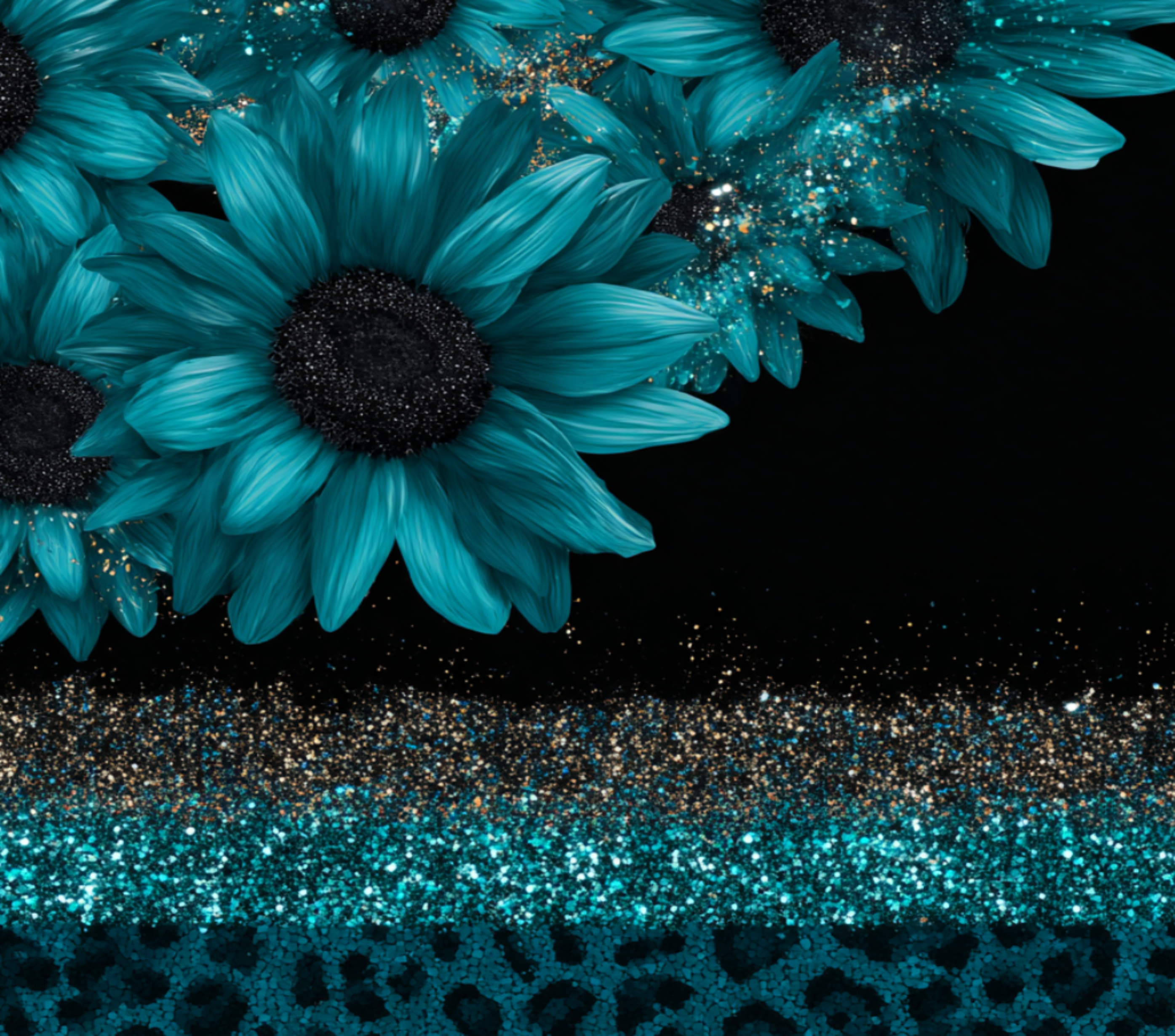 Teal Sunflower Glitter Leopard 20 oz Tumbler