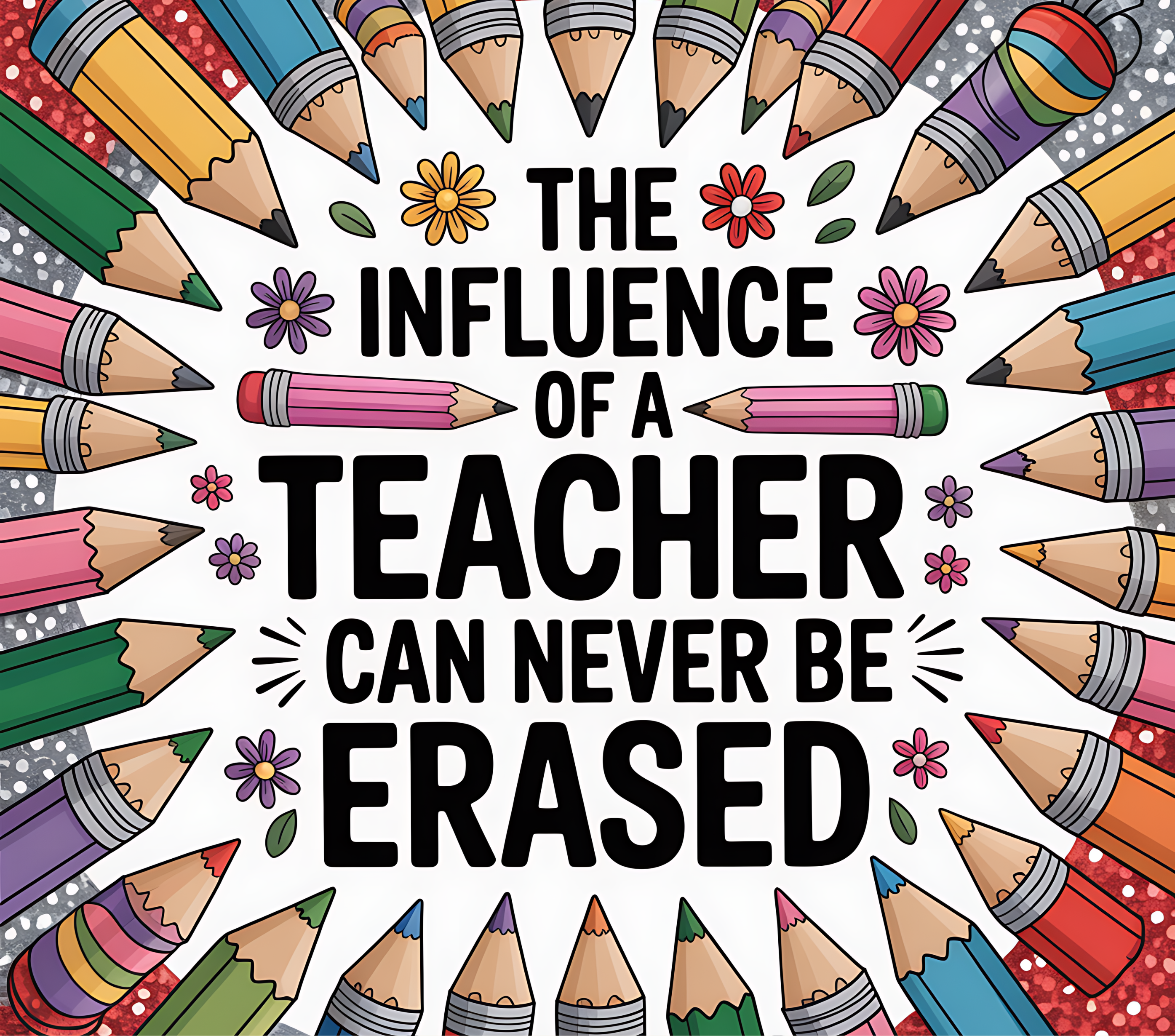 The Influence of a Teacher Can Never Be Erased colorful pencil design