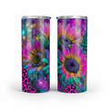 20 oz tumbler with rainbow sunflower and leopard print design