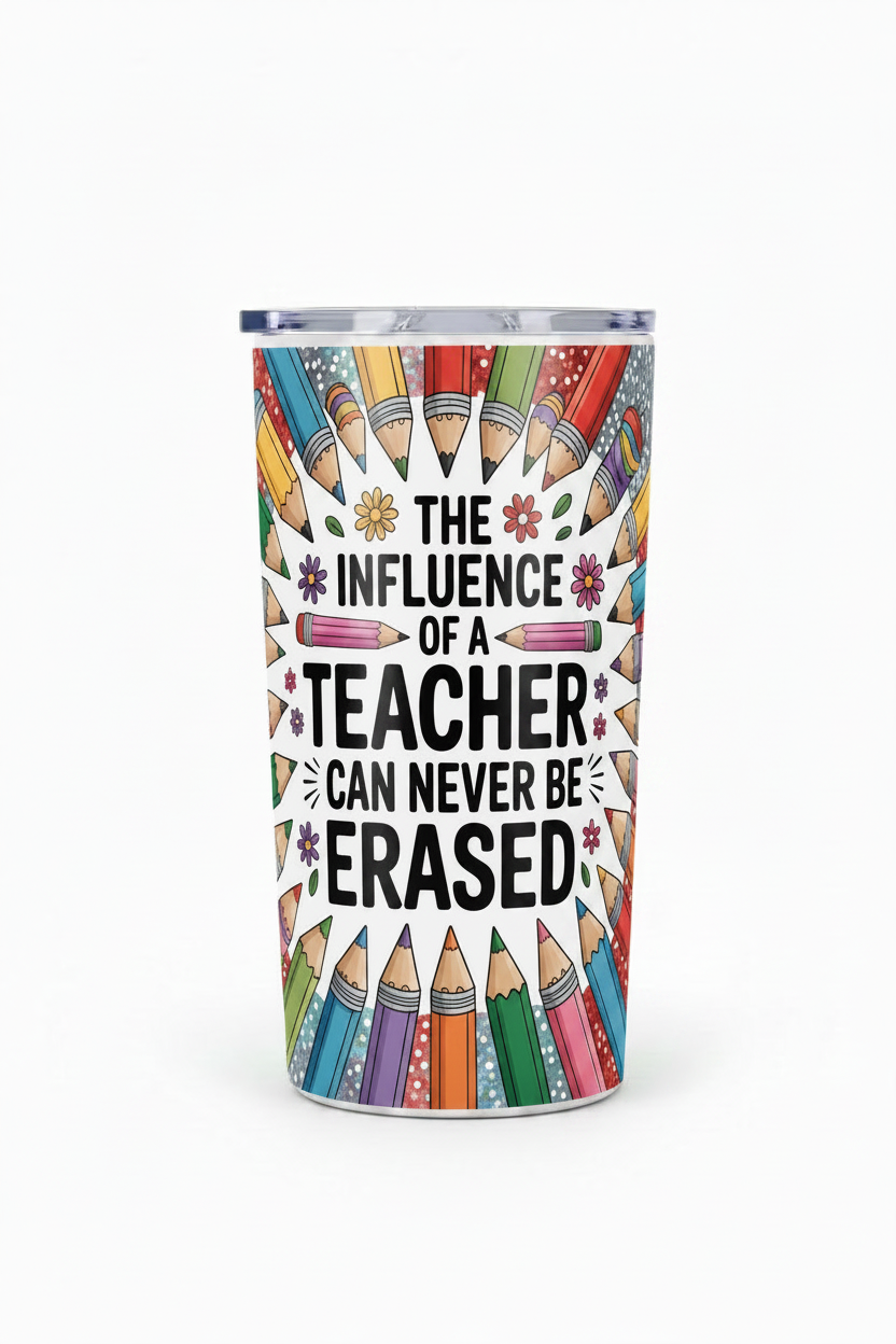 Teacher design on tall skinny white 20 oz sublimation tumbler